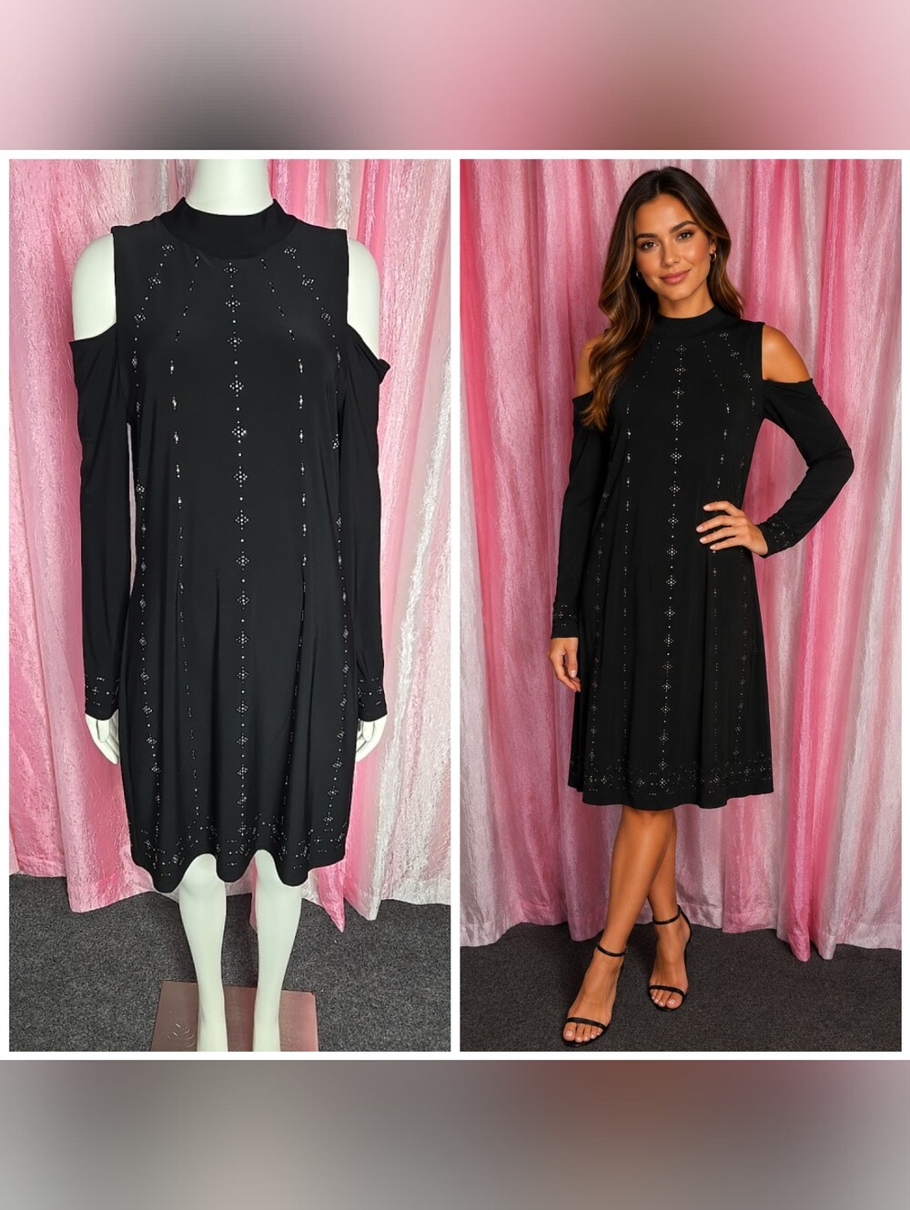 White House Black Market Black Embellished Cold Shoulder Dress Size Medium